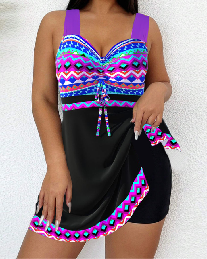 Freya | Printed Purple Drawstring Swimsuit