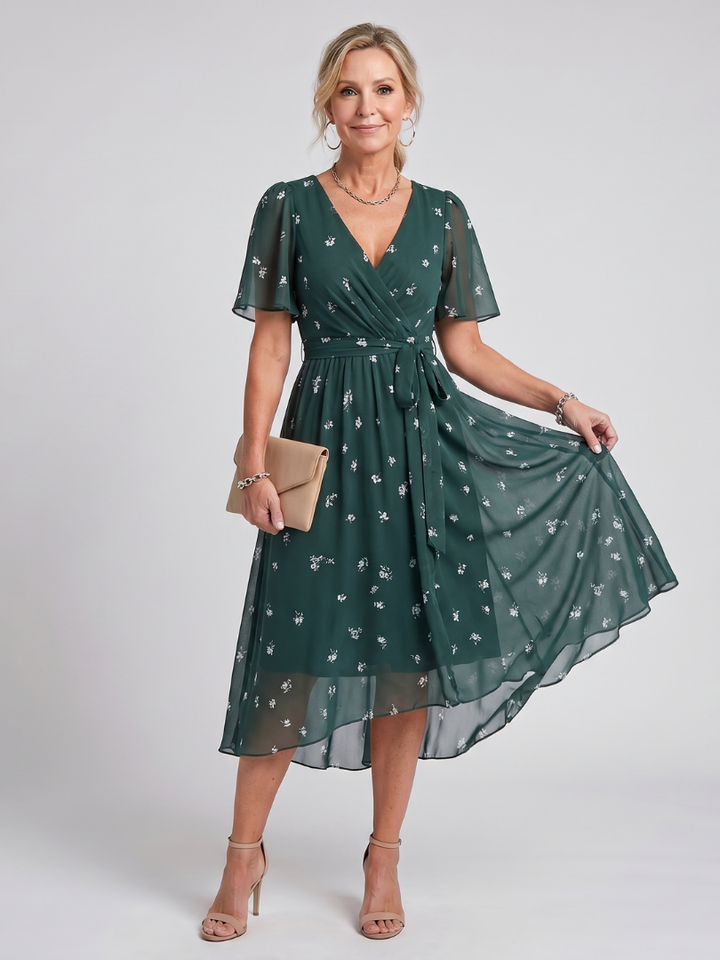 Mirabel | Flutter Sleeve Gathered Waist Floral Print Midi Dress