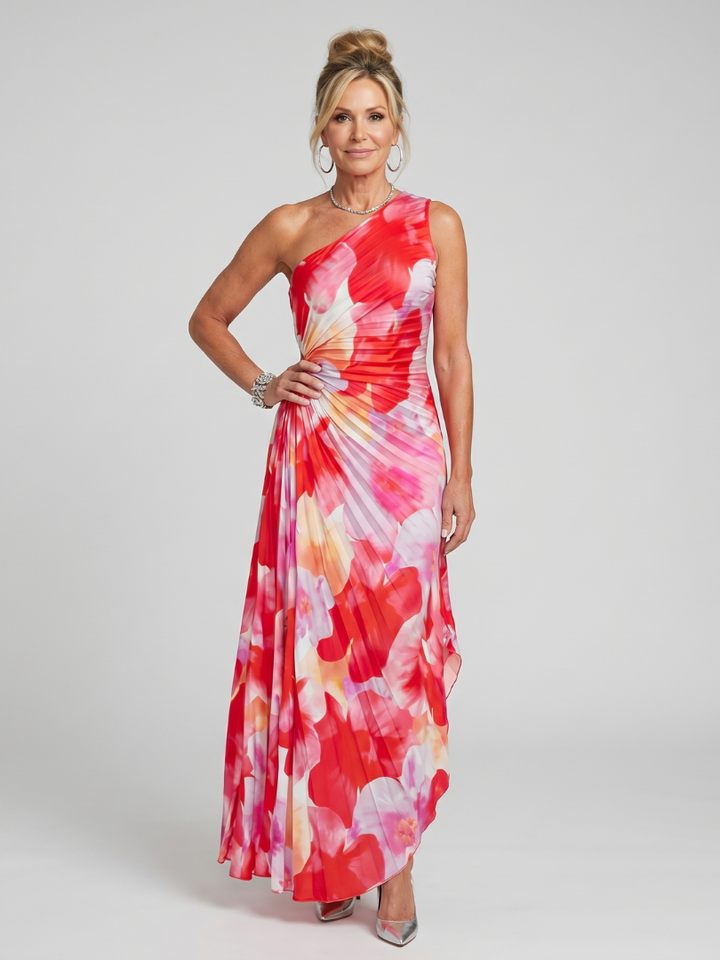 Carla | One Shoulder Pleated Bodice Midi Dress