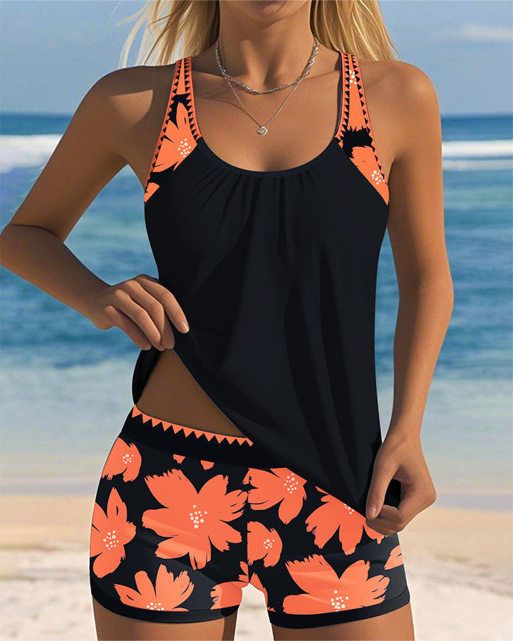 Emma | Flower Print U-Neck Tankini