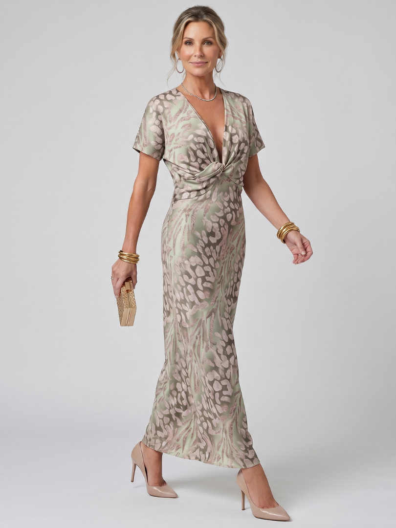 Astra | Short Sleeve Abstract Pattern Maxi Dress