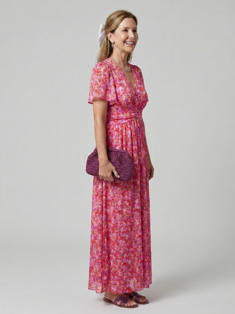 Juna | Short Sleeve Ditsy Floral Print Midi Dress