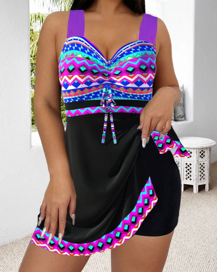 Freya | Printed Purple Drawstring Swimsuit