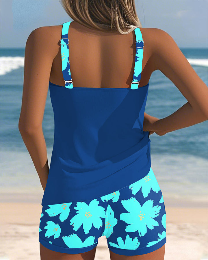 Emma | Flower Print U-Neck Tankini