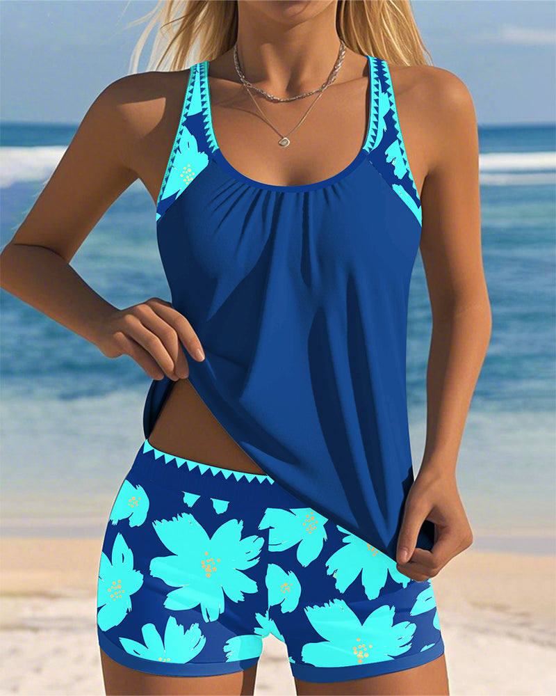 Emma | Flower Print U-Neck Tankini