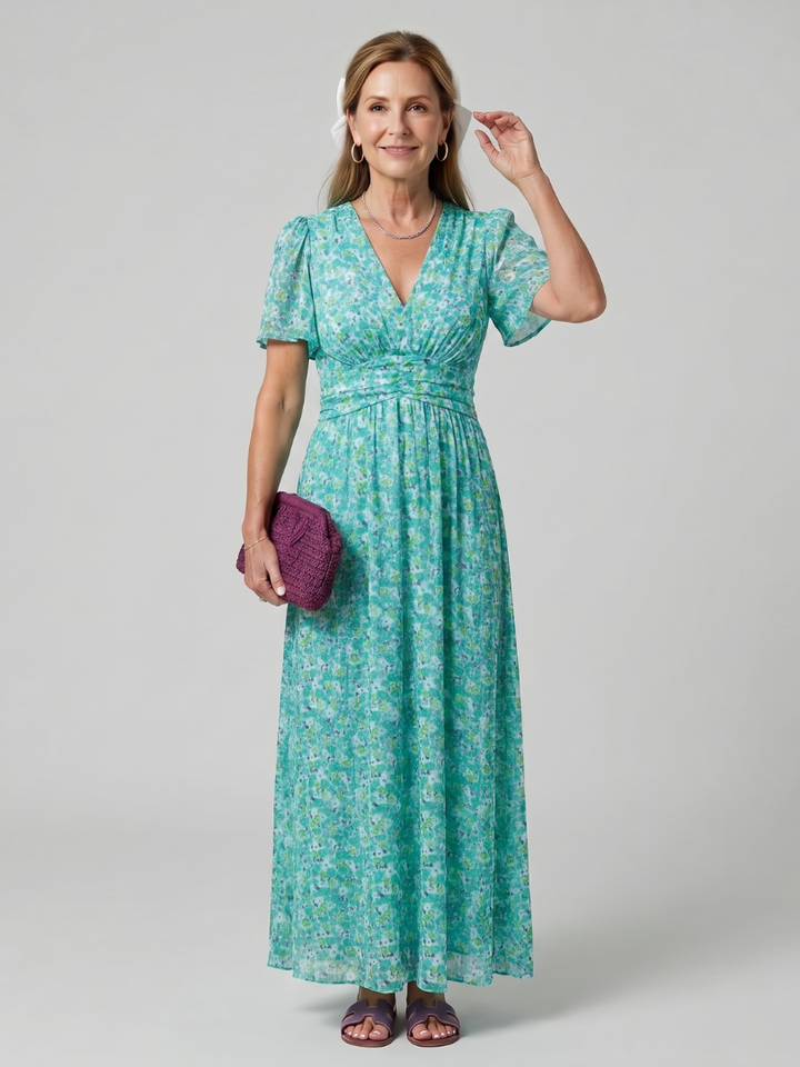 Juna | Short Sleeve Ditsy Floral Print Midi Dress