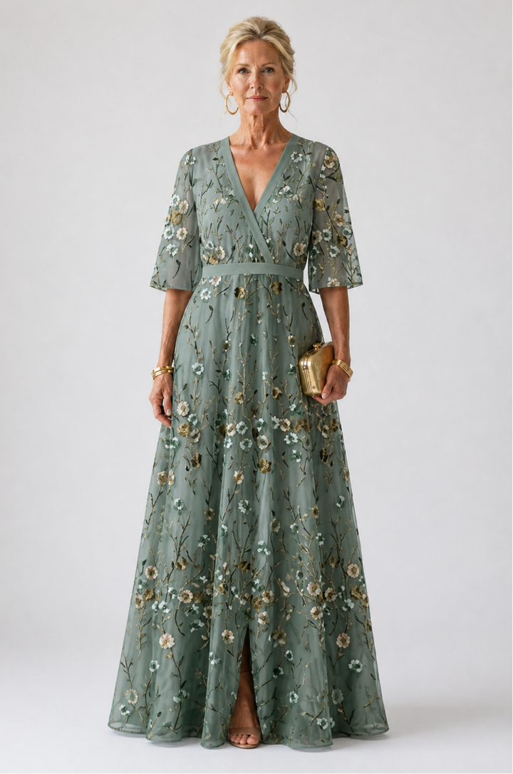 Violet &amp; Grace™ | Floral V Neck Short Sleeve Maxi Dress