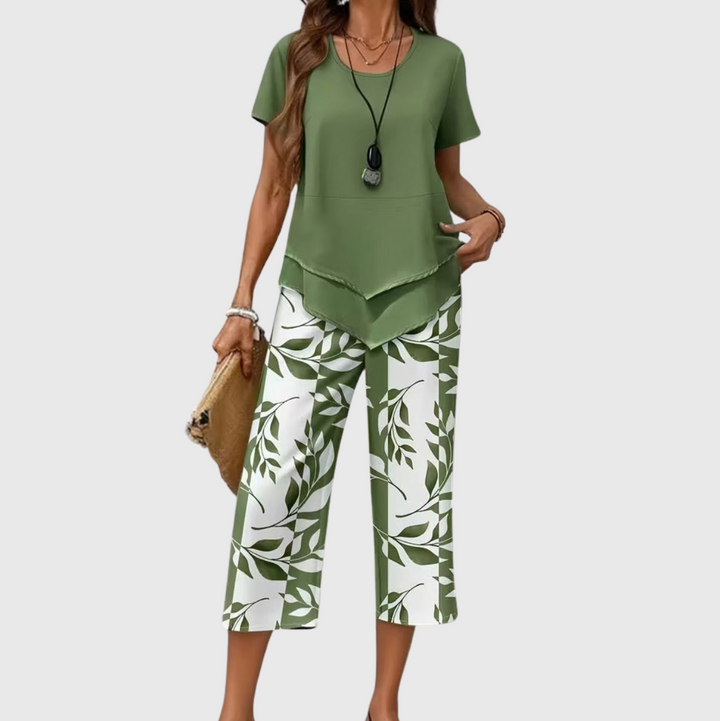Arvessa™ | Casual Leaf Print Two-Piece Set