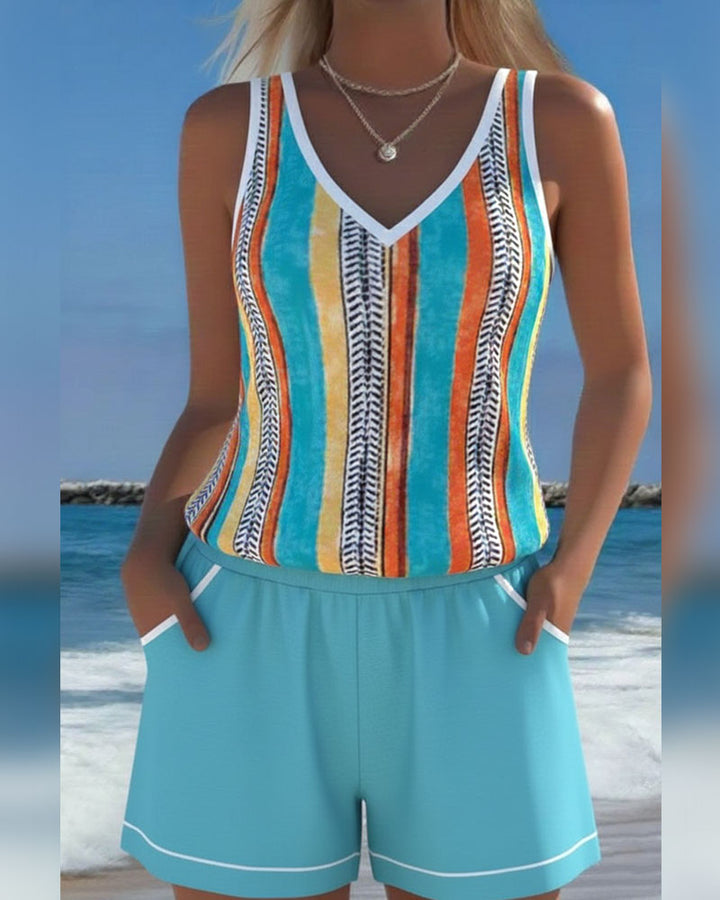 Mia | Striped V-Neck Tankini