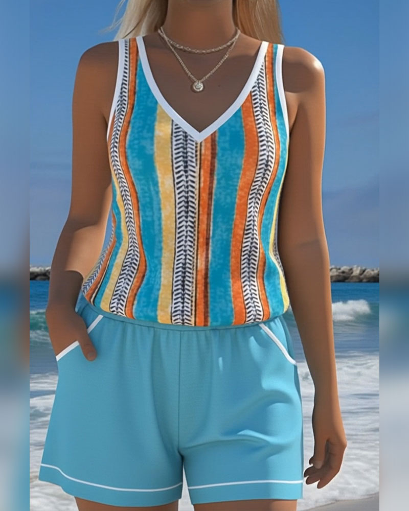 Mia | Striped V-Neck Tankini