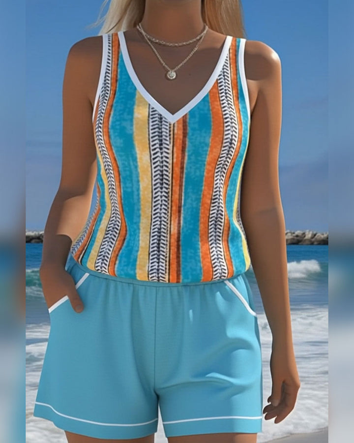 Mia | Striped V-Neck Tankini