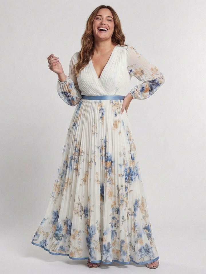 Violet &amp; Grace™ | Long Sleeve V Neck Floral Maxi Dress