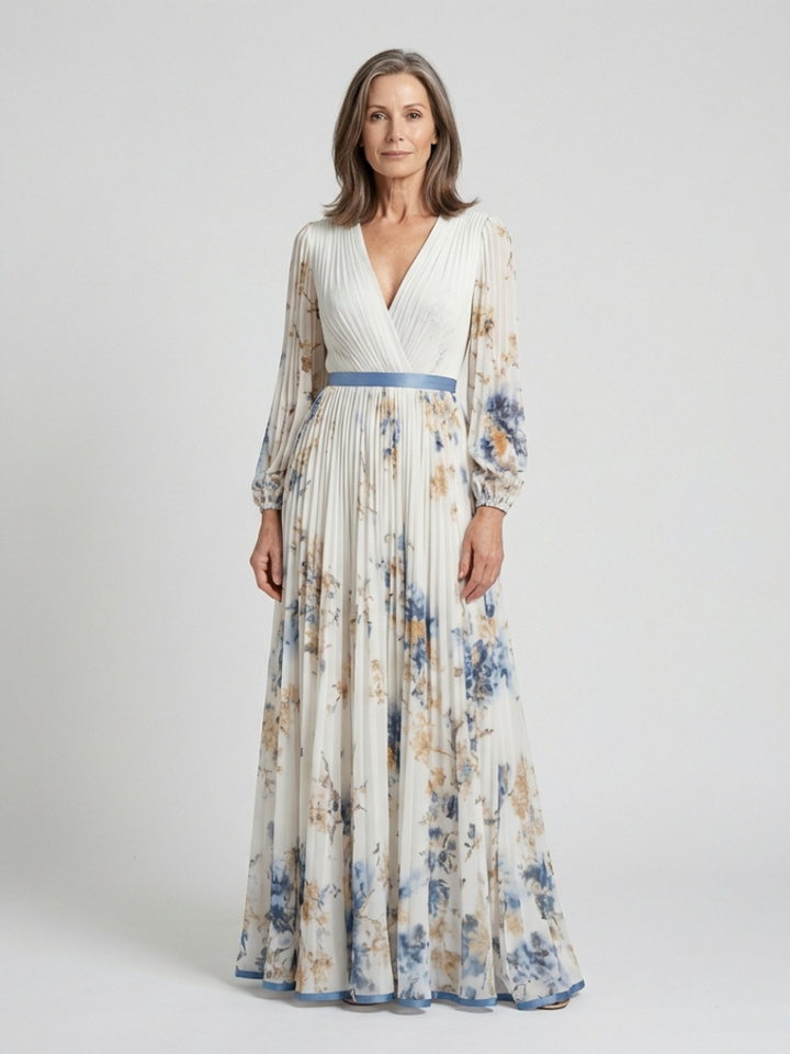Violet &amp; Grace™ | Long Sleeve V Neck Floral Maxi Dress