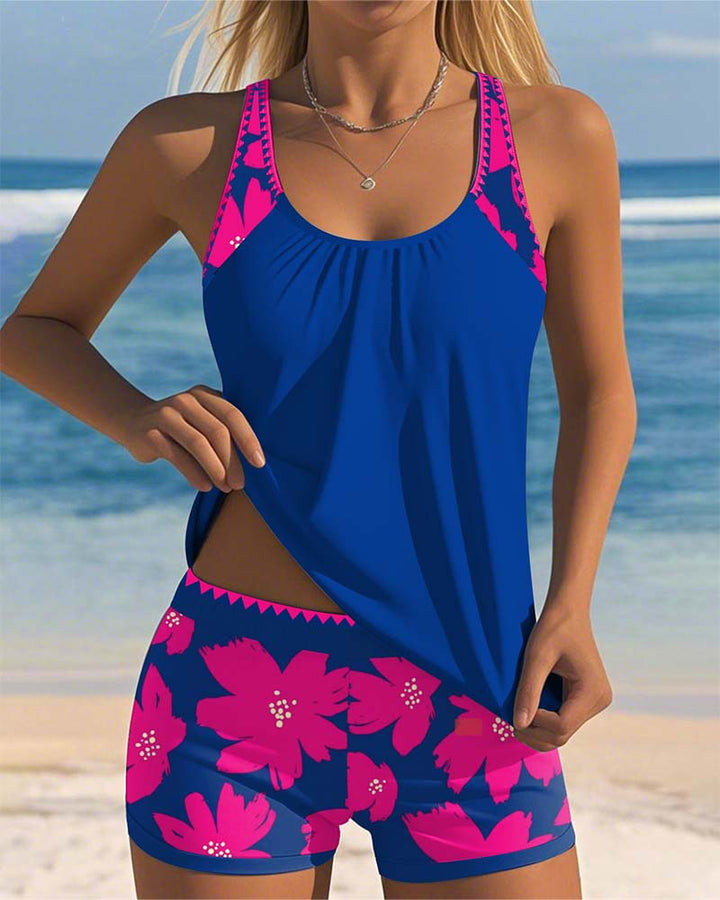 Emma | Flower Print U-Neck Tankini