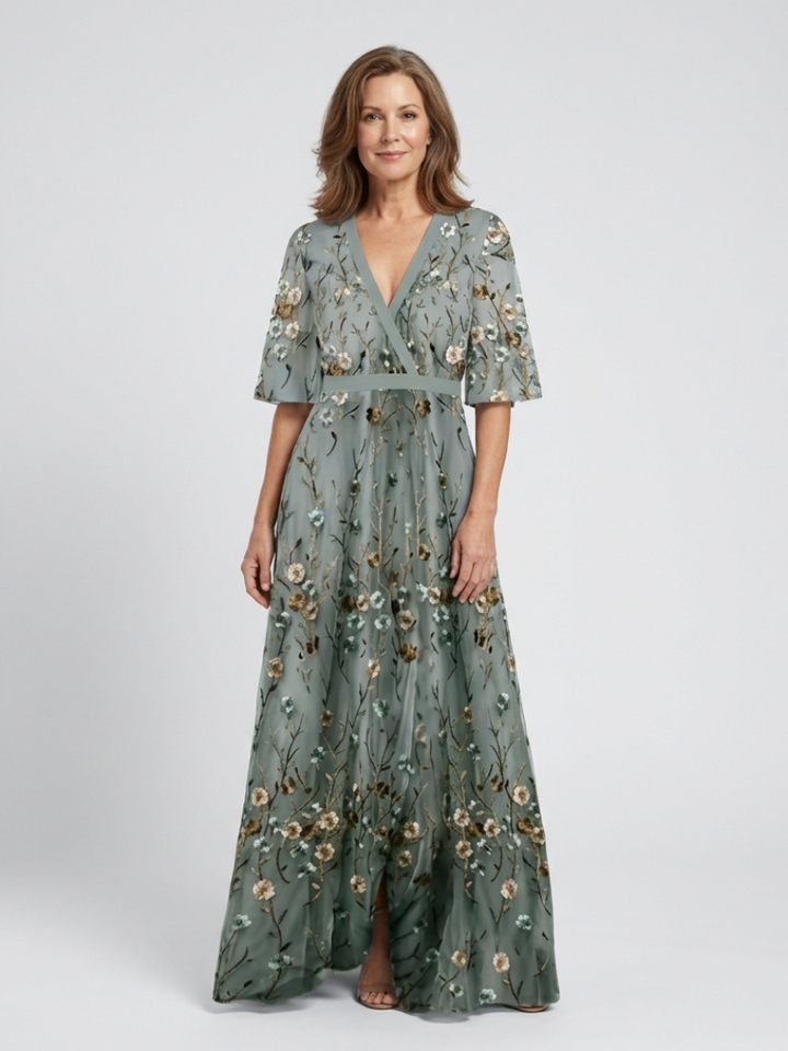 Violet &amp; Grace™ | Floral V Neck Short Sleeve Maxi Dress