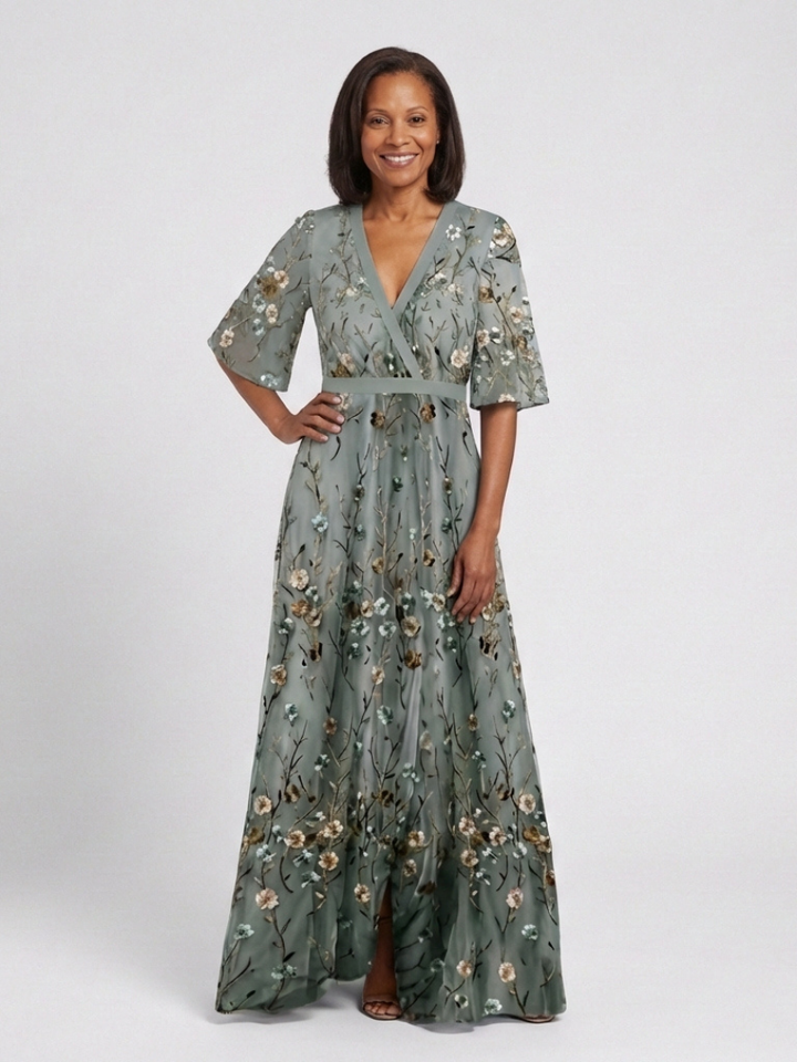 Violet &amp; Grace™ | Floral V Neck Short Sleeve Maxi Dress
