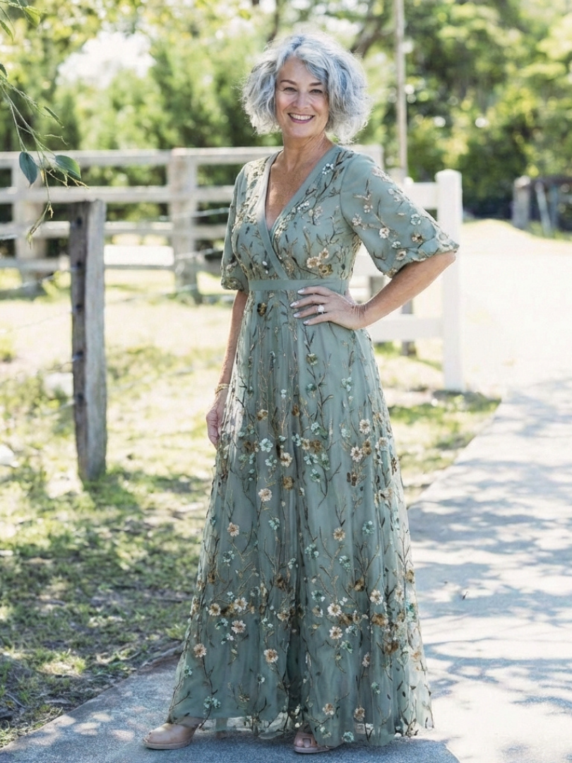 Violet & Grace™ | Floral V Neck Short Sleeve Maxi Dress