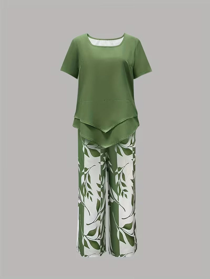 Arvessa™ | Casual Leaf Print Two-Piece Set