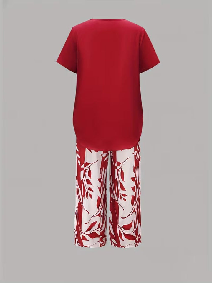 Arvessa™ | Casual Leaf Print Two-Piece Set