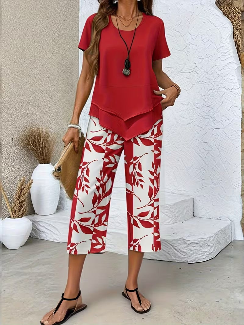 Arvessa™ | Casual Leaf Print Two-Piece Set