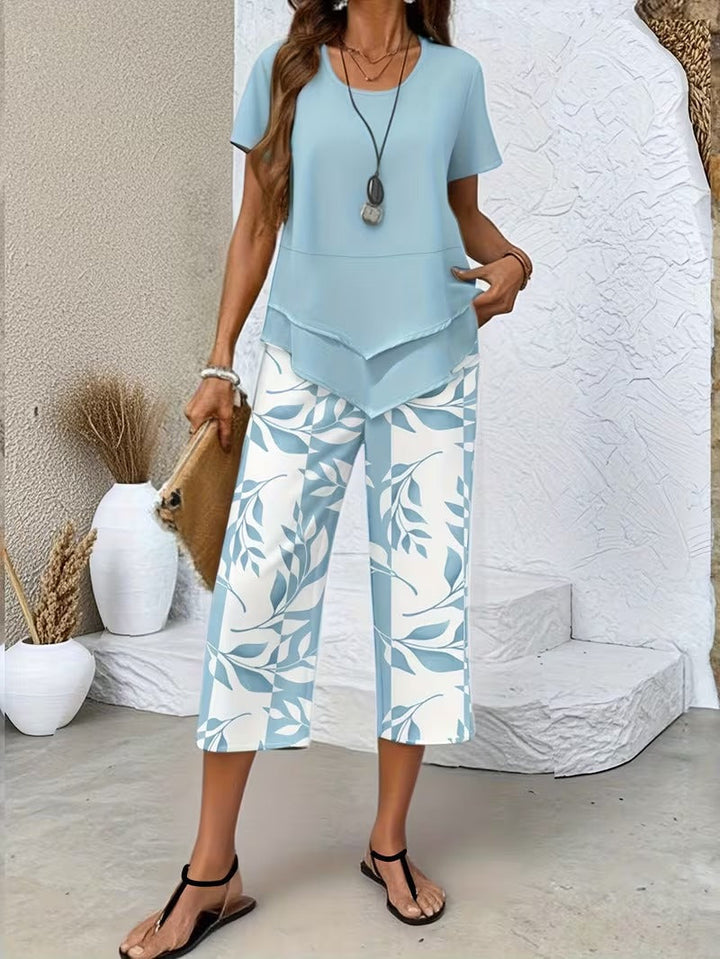 Arvessa™ | Casual Leaf Print Two-Piece Set