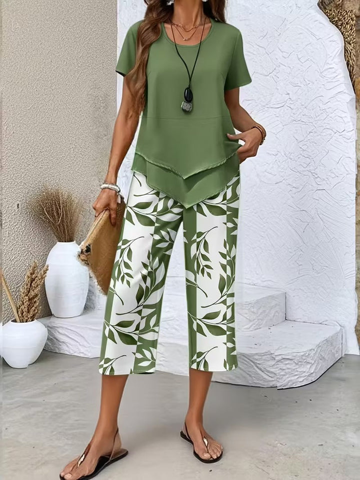 Arvessa™ | Casual Leaf Print Two-Piece Set
