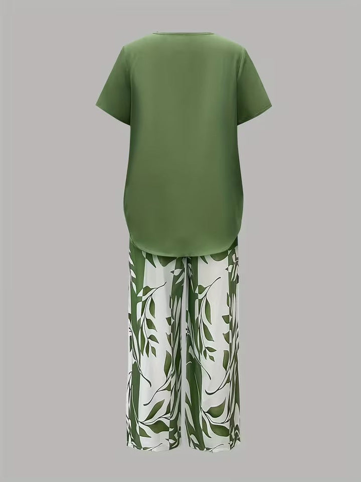 Arvessa™ | Casual Leaf Print Two-Piece Set