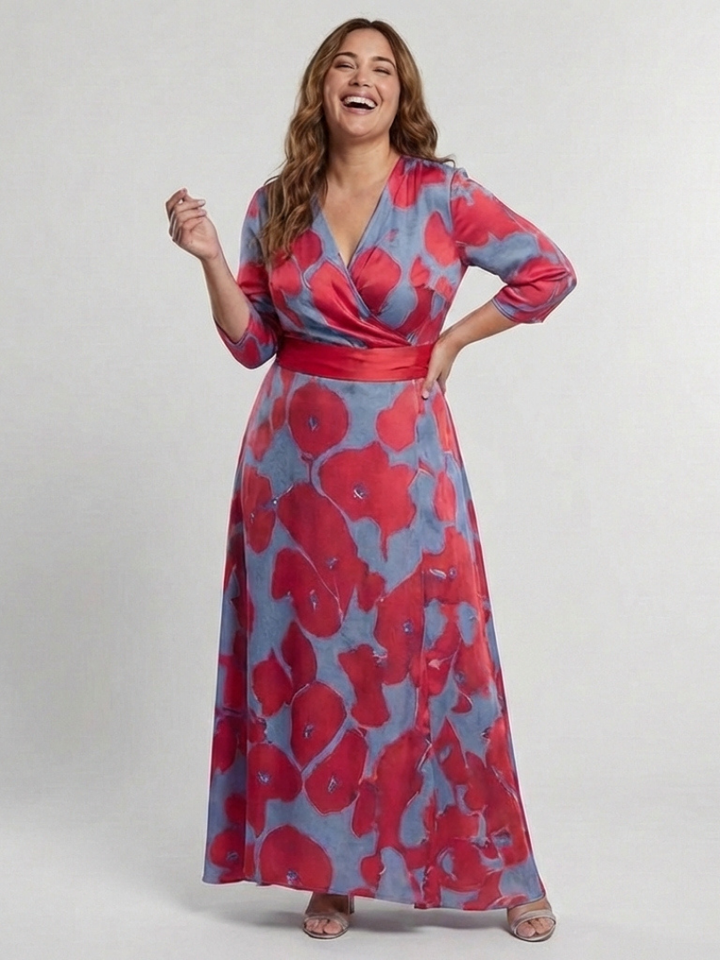 Danielle | Three Quarter Sleeve V Neck Floral Maxi Dress
